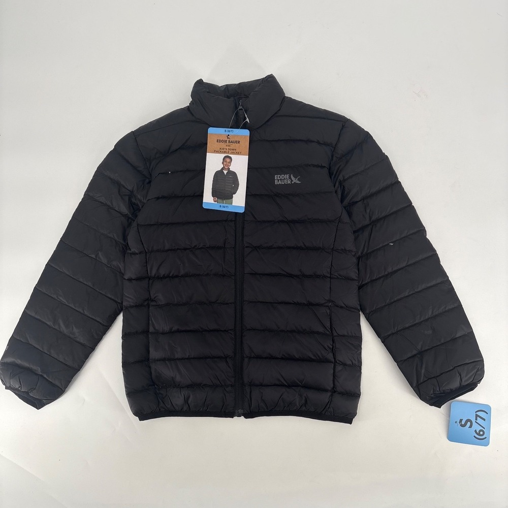 Eddie Bauer Kids Youth Size Small Packable Coat Jacket Black Puffer 6/7 New